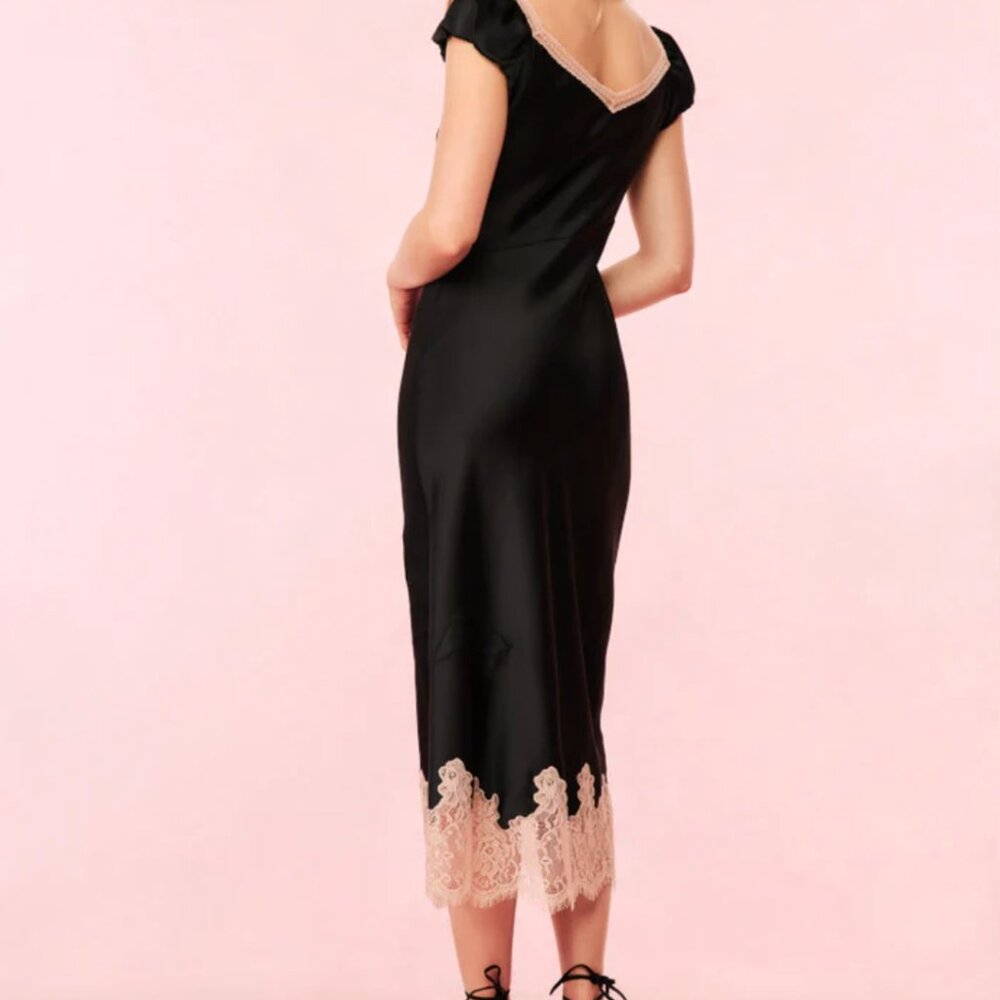 LoveShackFancy Black and Blush Lace-Trim Midi Dress - Picture 4 of 9